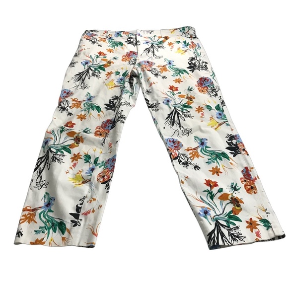 Contemporaine Women's Floral Cotton Trousers White Size 14 - Picture 2 of 9